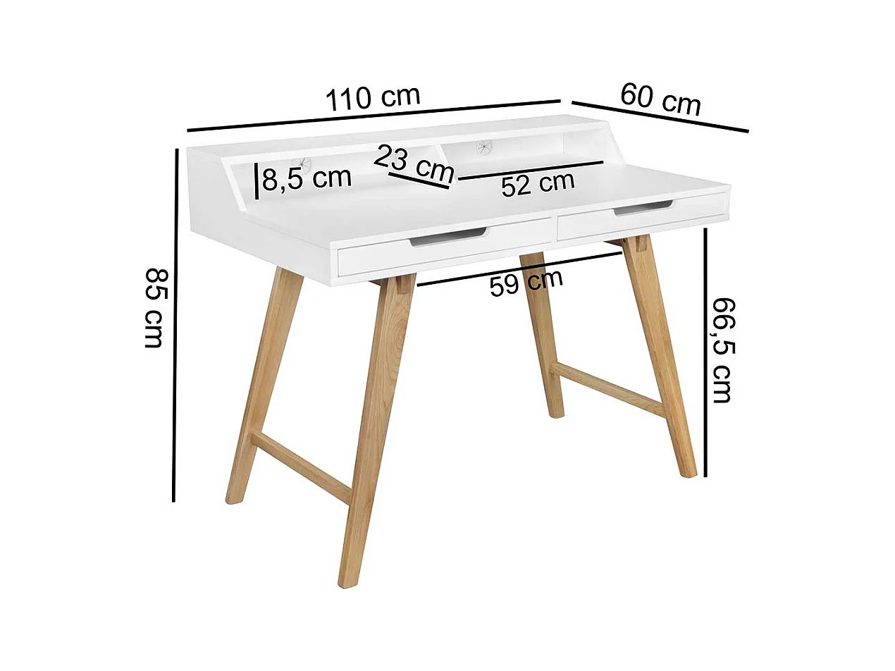 Jugendschreibtisch im Skandi Design Weiß und Eiche massiv