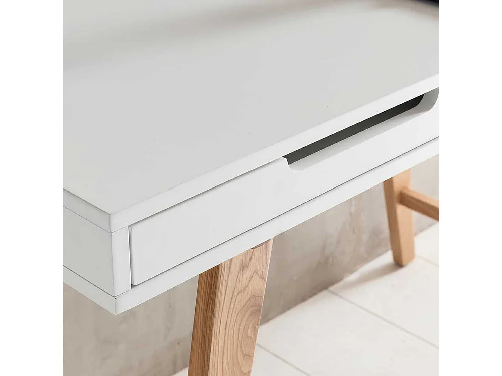 Jugendschreibtisch im Skandi Design Weiß und Eiche massiv