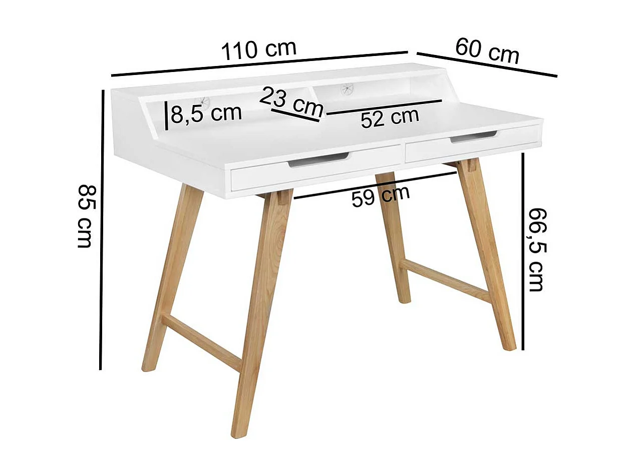 Jugendschreibtisch im Skandi Design Weiß und Eiche massiv