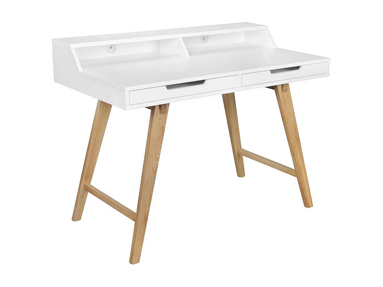 Jugendschreibtisch im Skandi Design Weiß und Eiche massiv