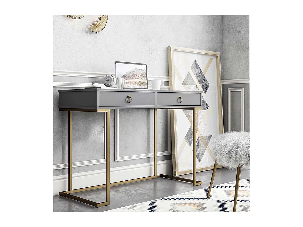 PC Tisch in modernem Design Grau und Goldfarben