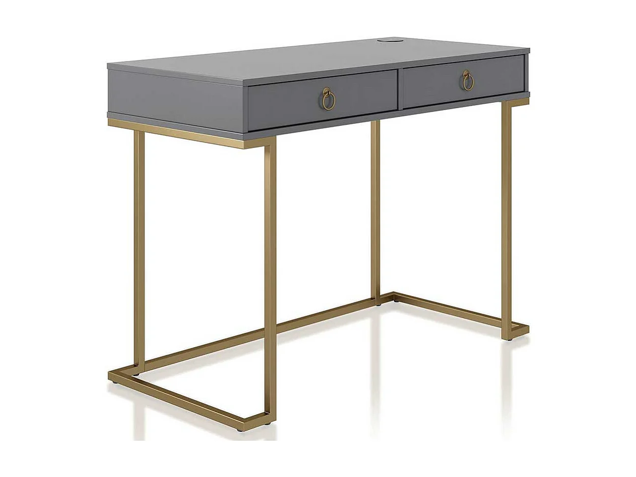 PC Tisch in modernem Design Grau und Goldfarben