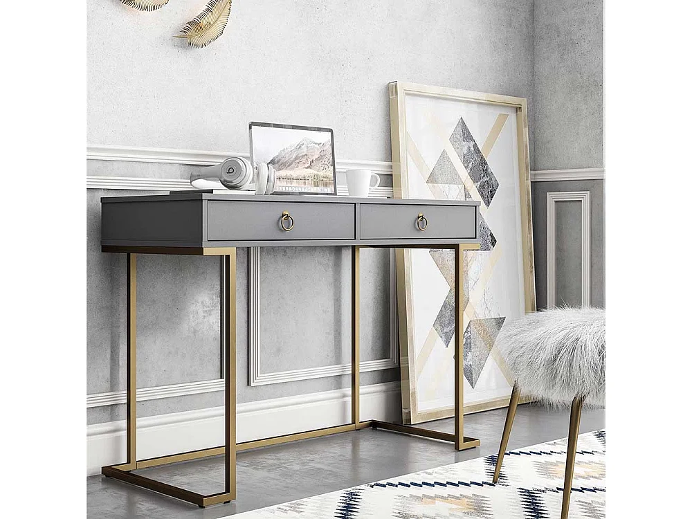 PC Tisch in modernem Design Grau und Goldfarben