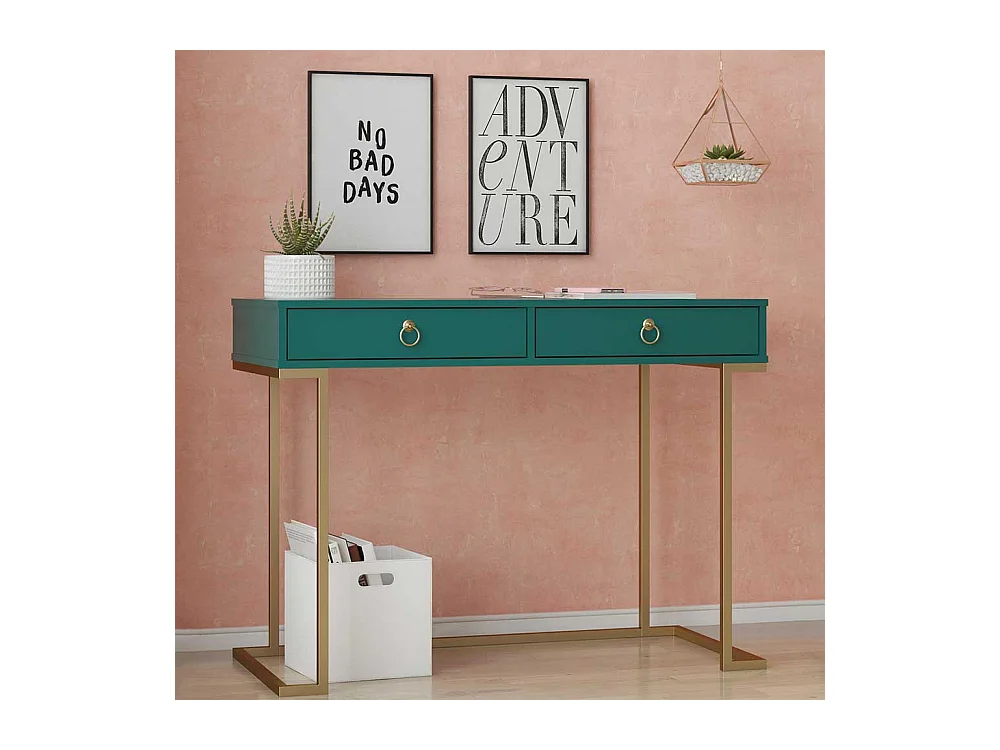 Moderner Schreibtisch in Petrol und Goldfarben zwei Schubladen
