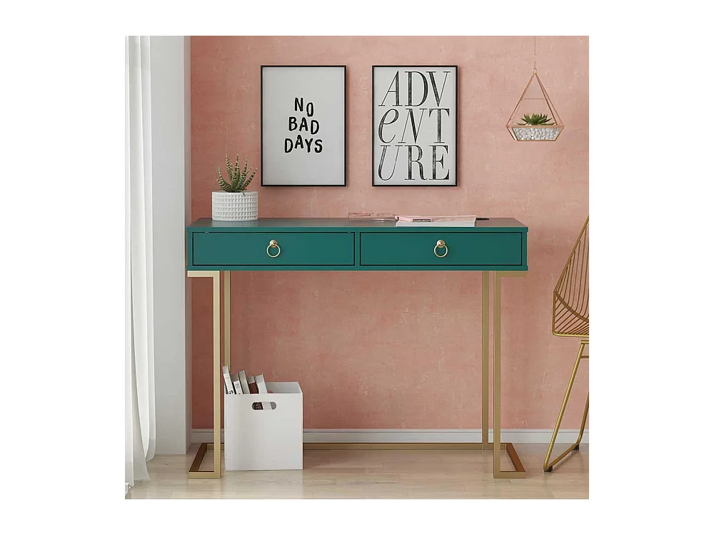 Moderner Schreibtisch in Petrol und Goldfarben zwei Schubladen
