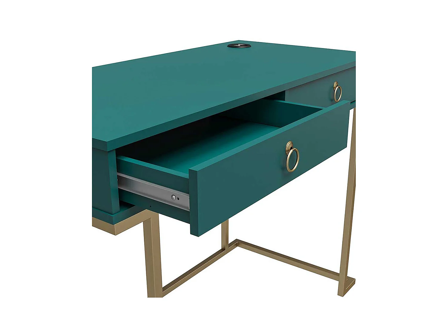 Moderner Schreibtisch in Petrol und Goldfarben zwei Schubladen