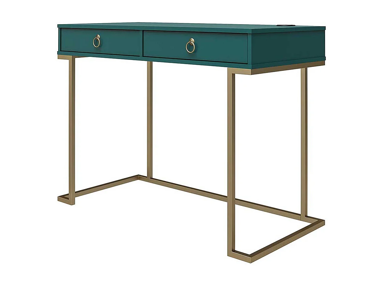Moderner Schreibtisch in Petrol und Goldfarben zwei Schubladen