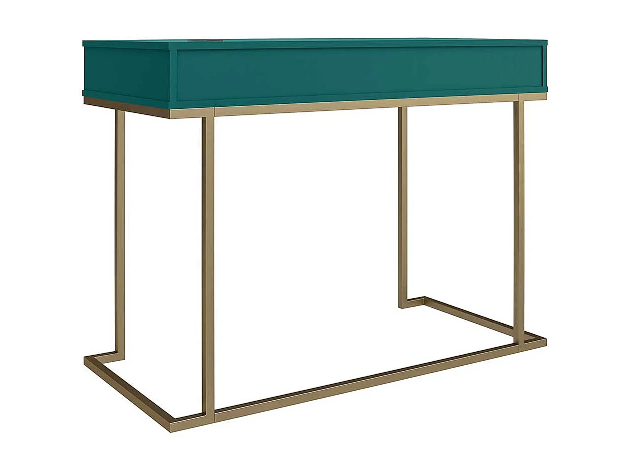 Moderner Schreibtisch in Petrol und Goldfarben zwei Schubladen