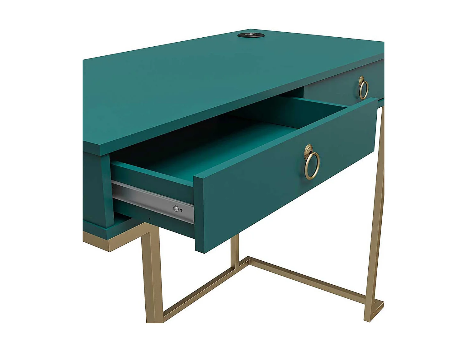 Moderner Schreibtisch in Petrol und Goldfarben zwei Schubladen