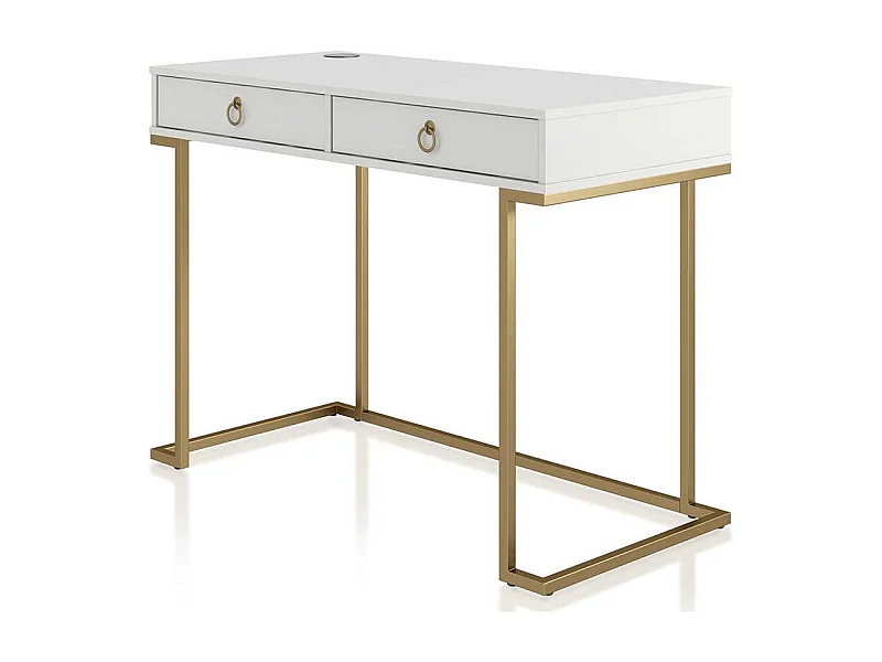 Moderner Designschreibtisch in Weiß und Goldfarben zwei Schubladen