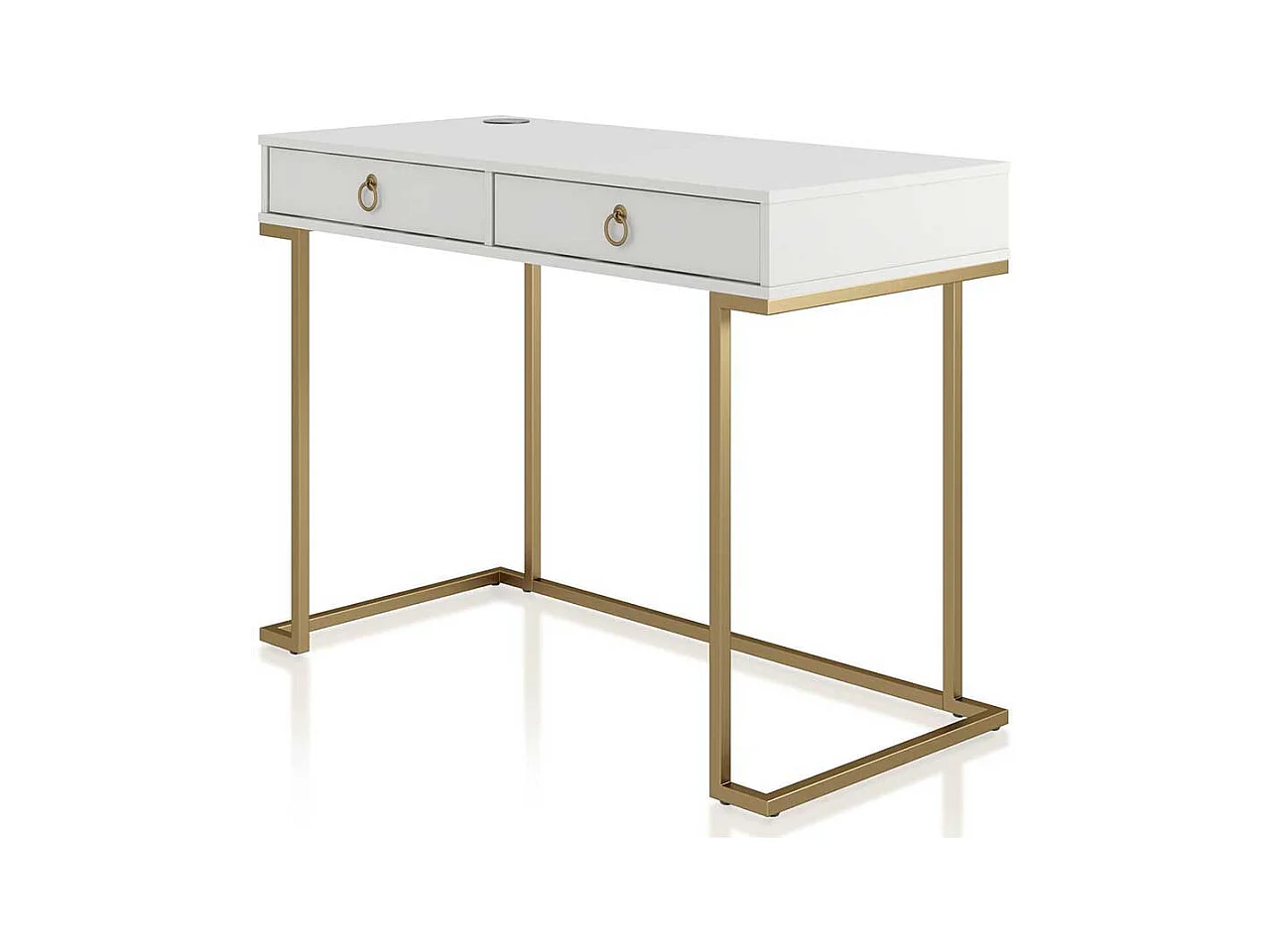 Moderner Designschreibtisch in Weiß und Goldfarben zwei Schubladen