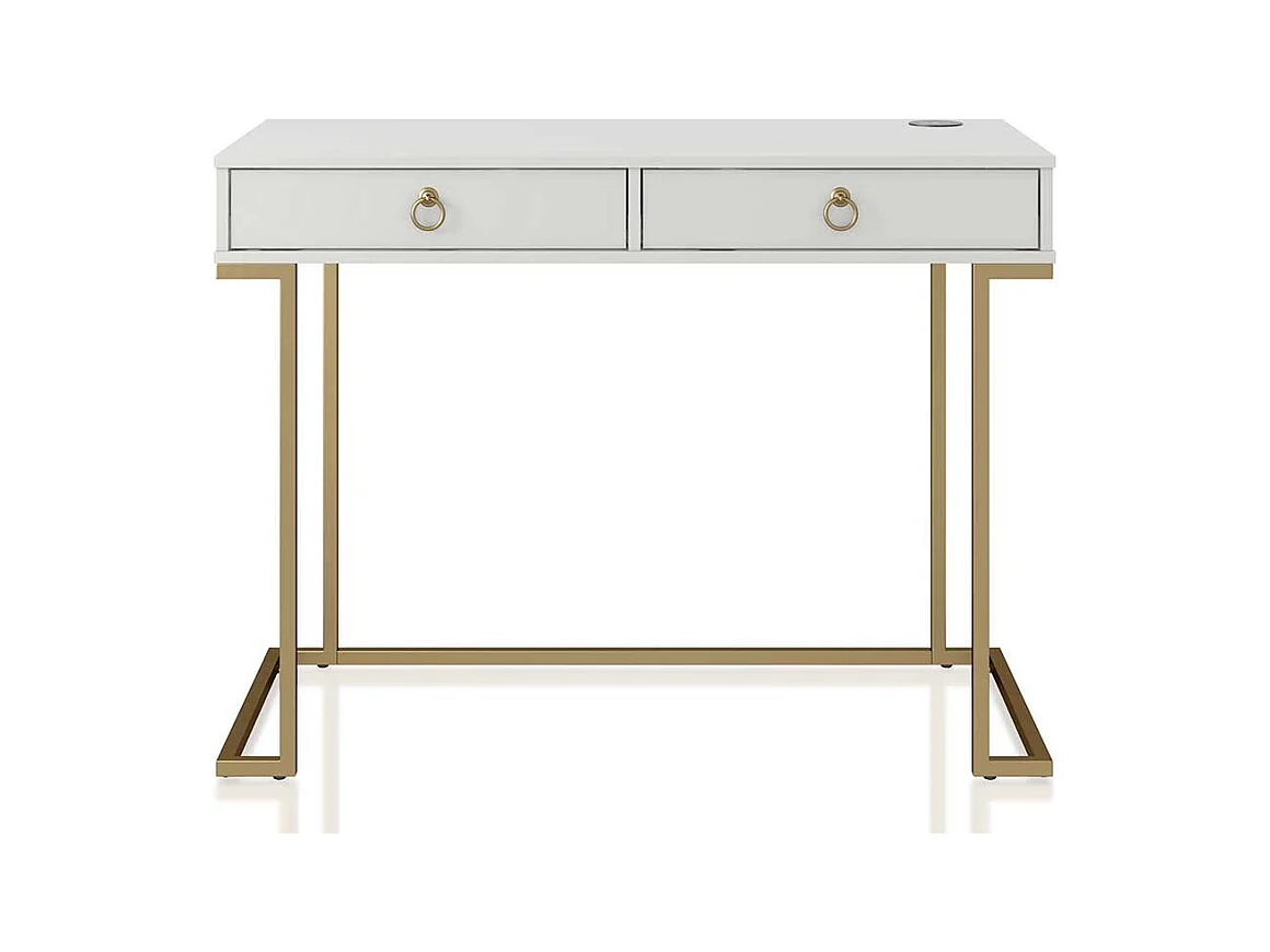 Moderner Designschreibtisch in Weiß und Goldfarben zwei Schubladen