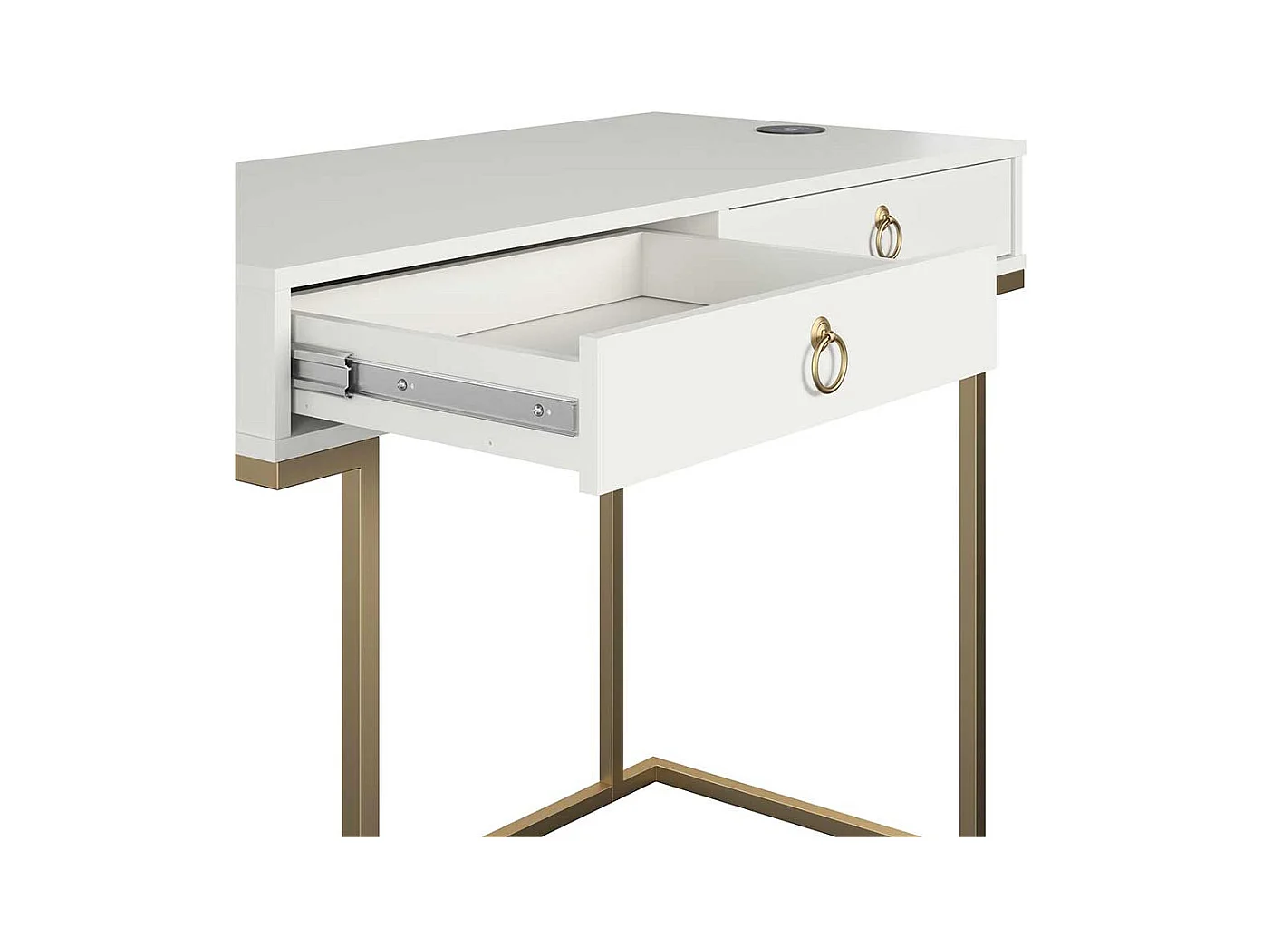 Moderner Designschreibtisch in Weiß und Goldfarben zwei Schubladen