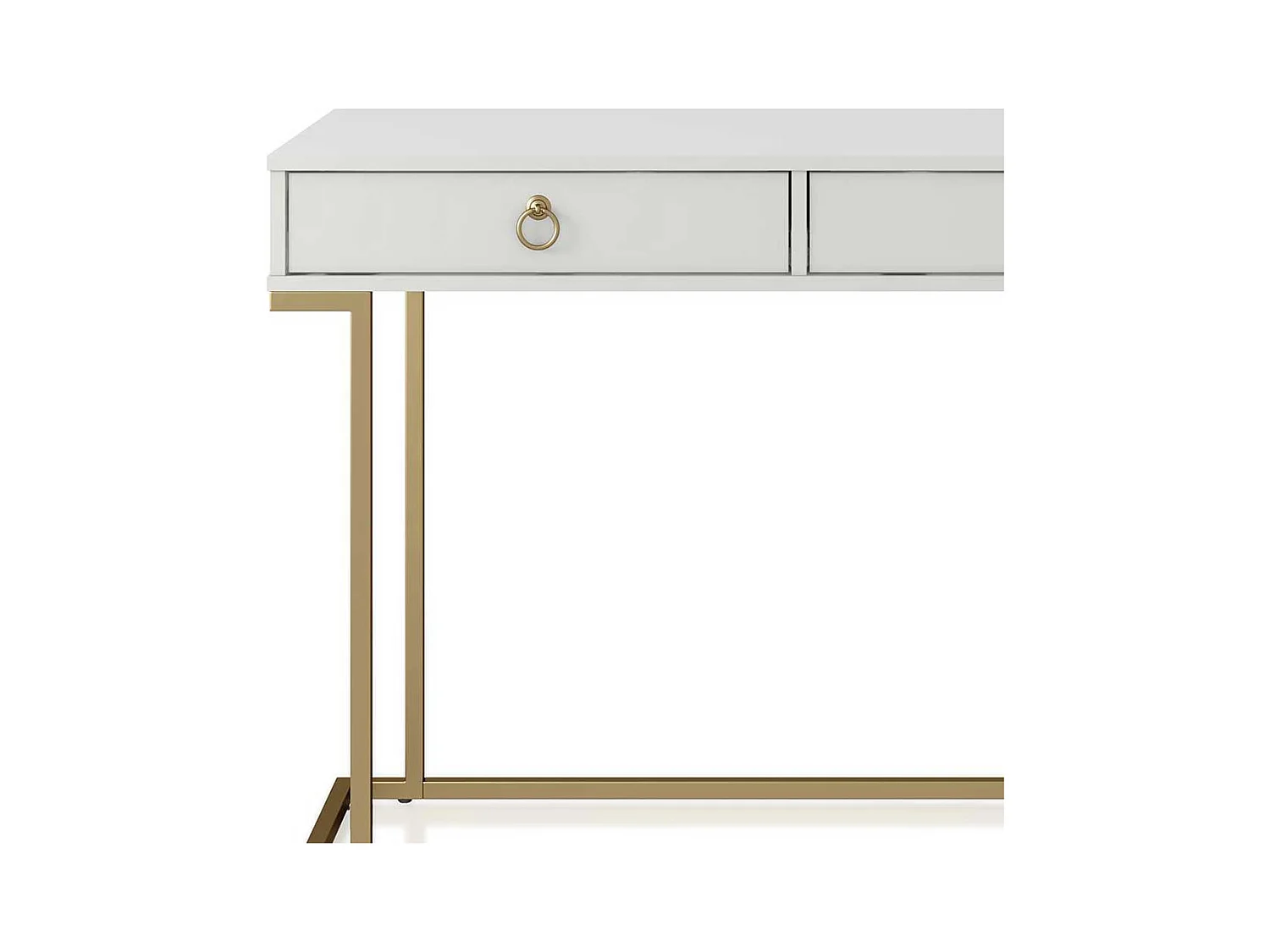 Moderner Designschreibtisch in Weiß und Goldfarben zwei Schubladen