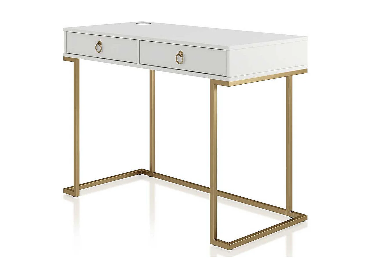 Moderner Designschreibtisch in Weiß und Goldfarben zwei Schubladen