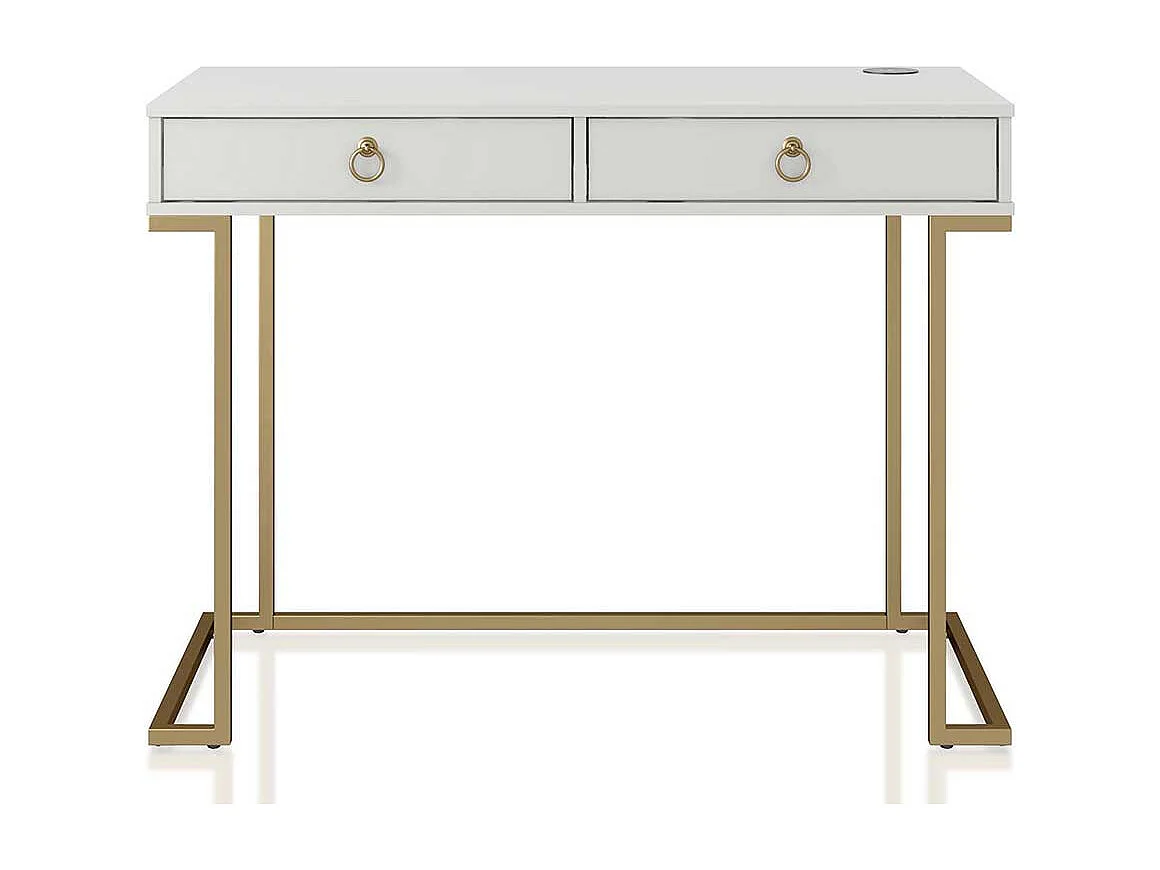 Moderner Designschreibtisch in Weiß und Goldfarben zwei Schubladen