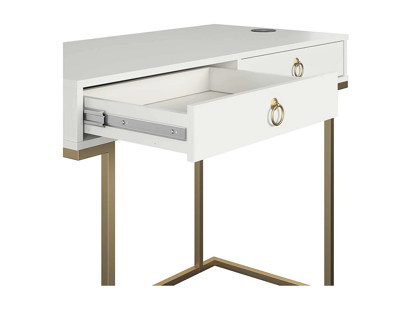 Moderner Designschreibtisch in Weiß und Goldfarben zwei Schubladen