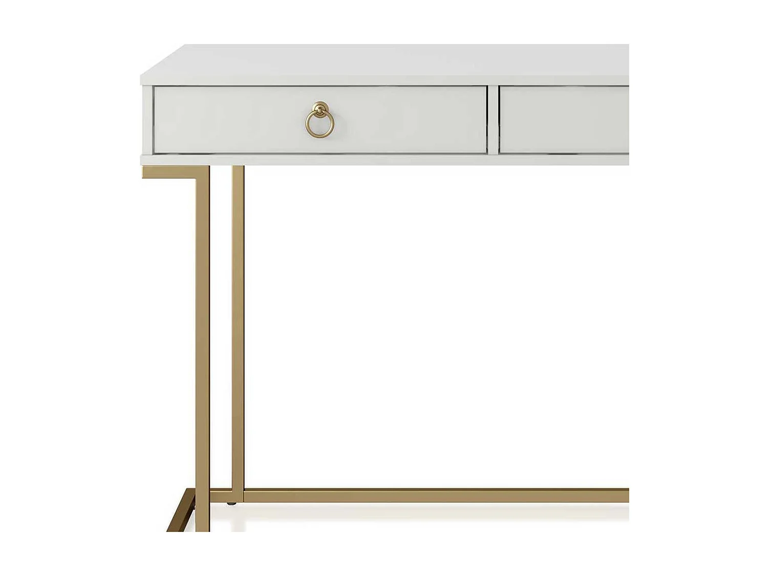 Moderner Designschreibtisch in Weiß und Goldfarben zwei Schubladen