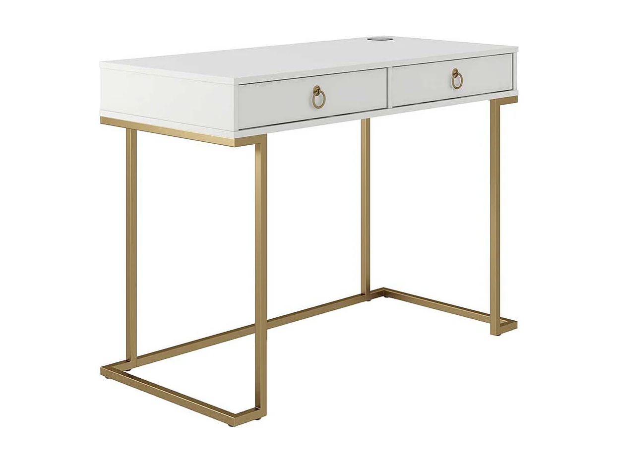 Moderner Designschreibtisch in Weiß und Goldfarben zwei Schubladen