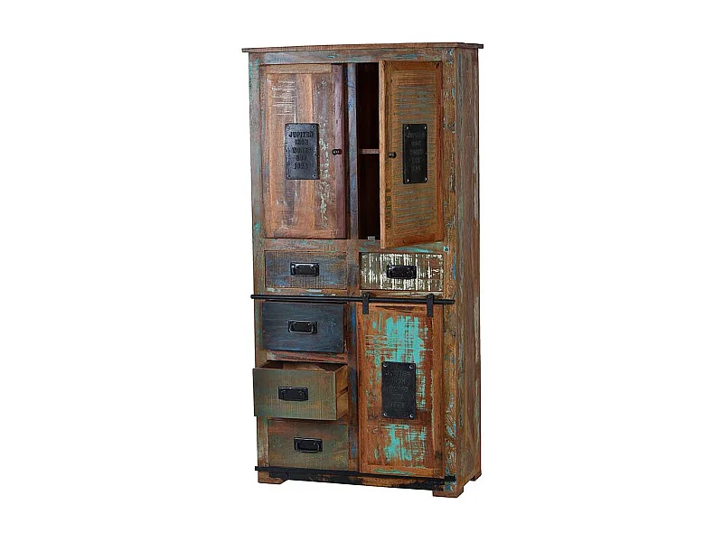Shabby Chic Hochschrank in Braun Bunt Recyclingholz