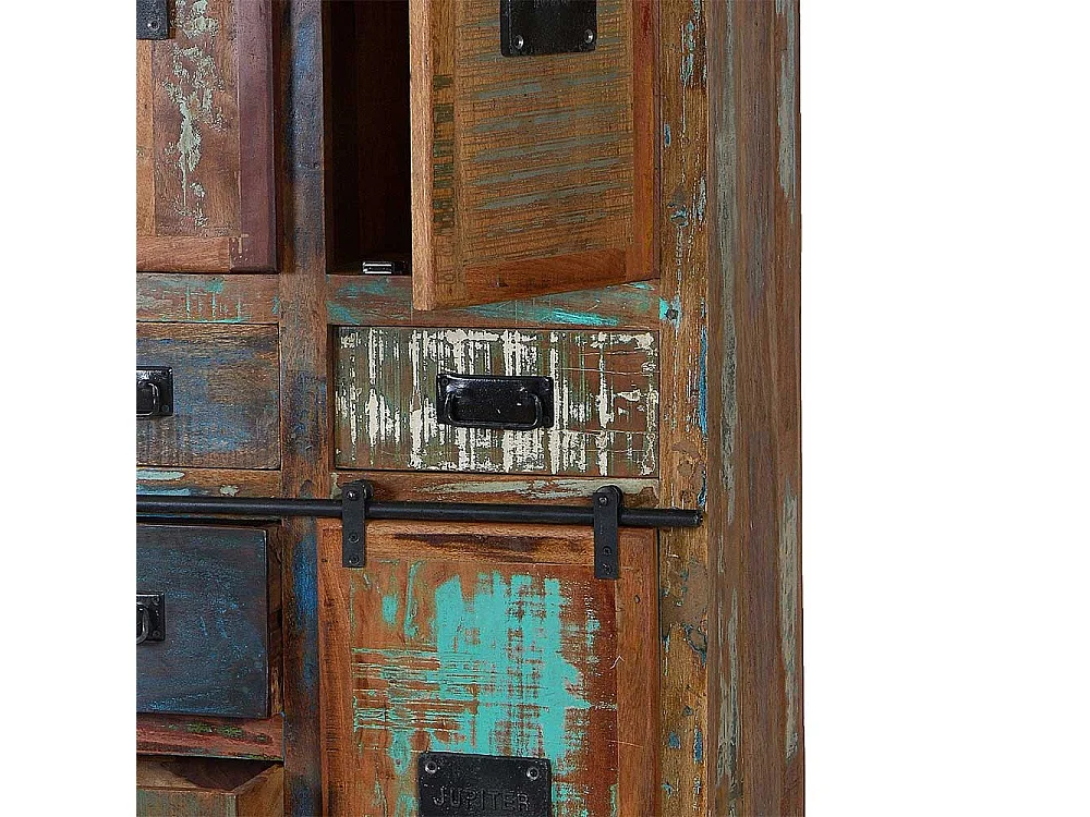 Shabby Chic Hochschrank in Braun Bunt Recyclingholz