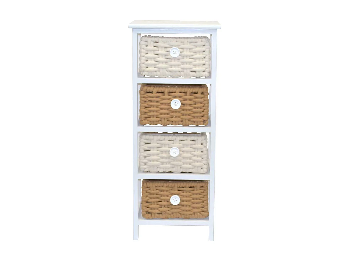 Badregal mit Körben in Weiß - Braun - Creme Landhausstil