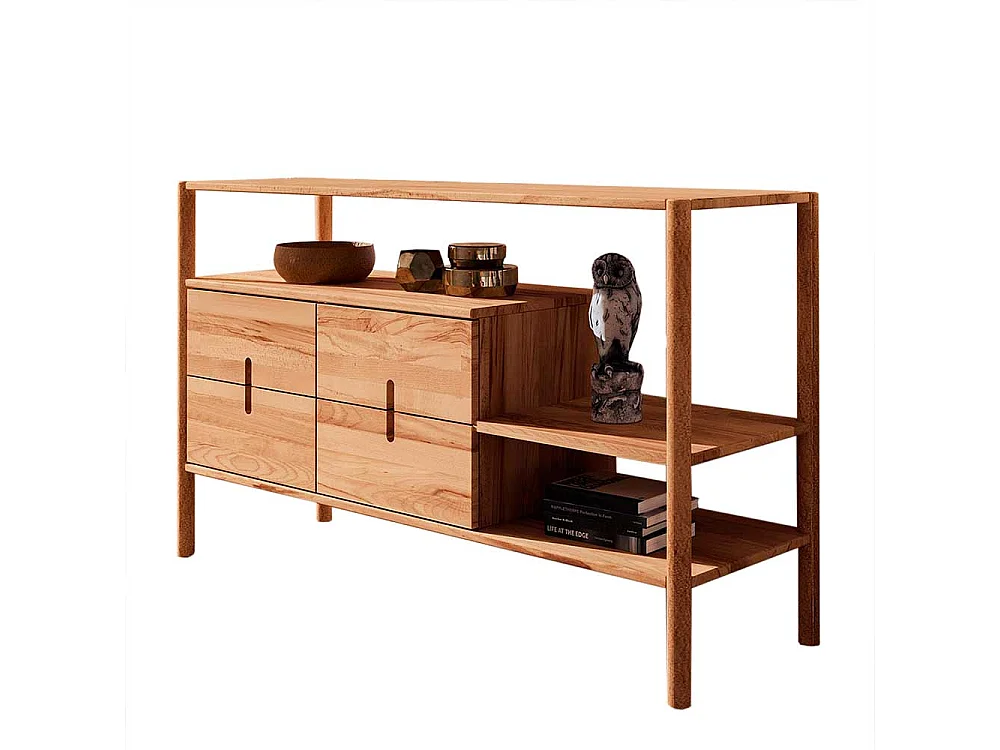 Holzregal mit Schubladen aus Wildbuche Massivholz 142 cm breit