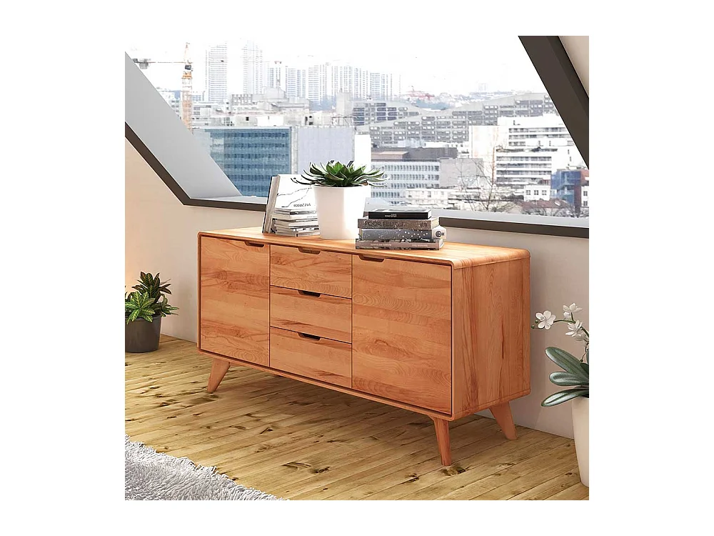 Massivholz Sideboard aus Kernbuche geölt Grifflöchern