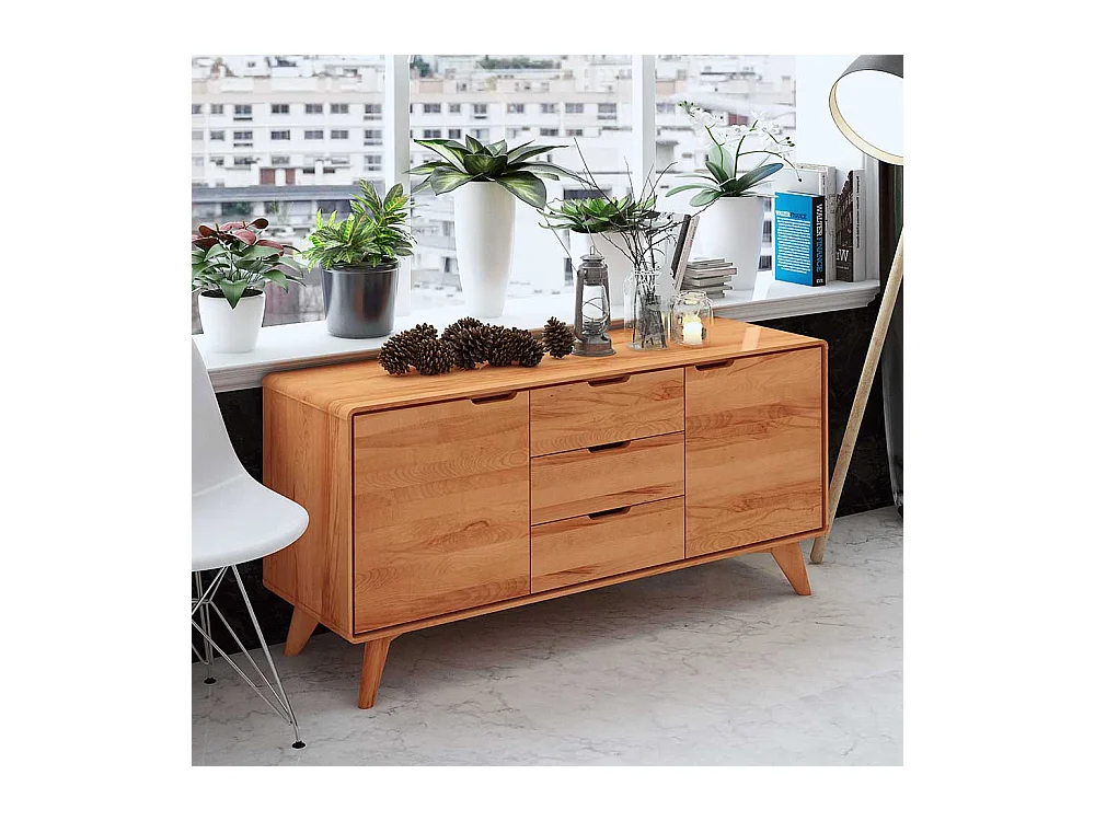 Massivholz Sideboard aus Kernbuche geölt Grifflöchern