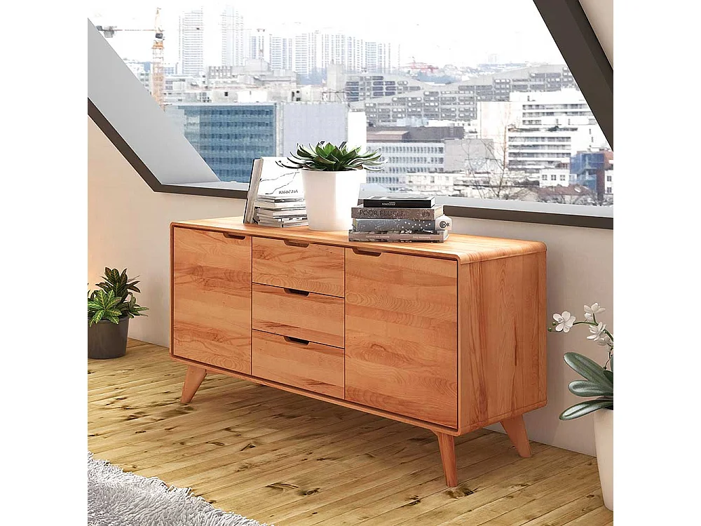 Massivholz Sideboard aus Kernbuche geölt Grifflöchern