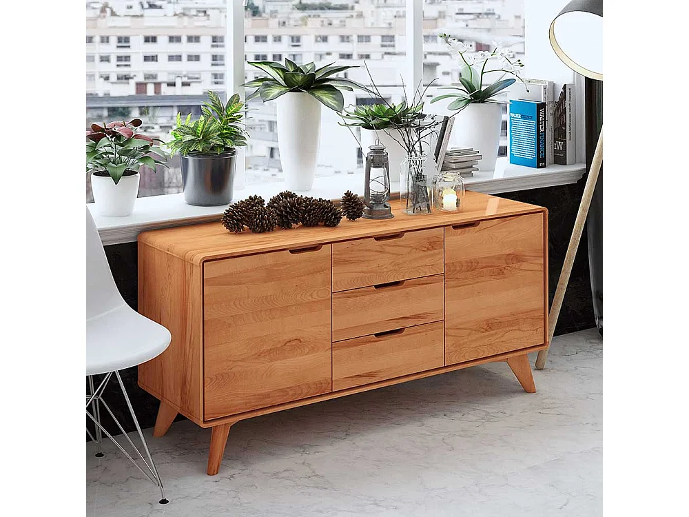 Massivholz Sideboard aus Kernbuche geölt Grifflöchern