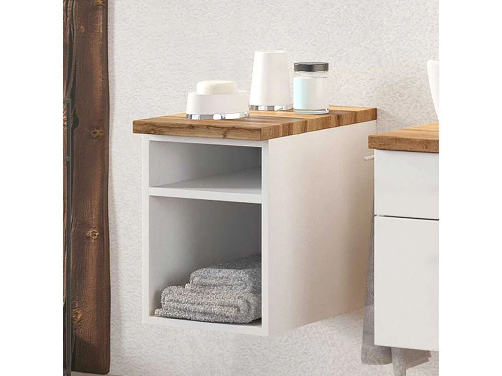 Hängendes Regal für Bad Weiß und Wildeichefarben