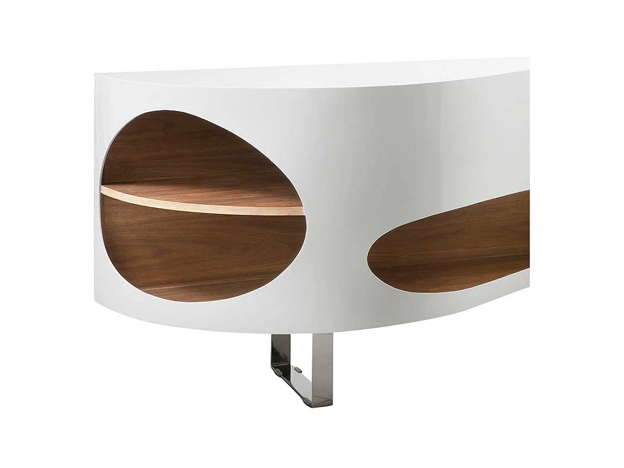 Design Sideboard geschwungen geformt Hochglanz Weiß und Walnussfarben furniert