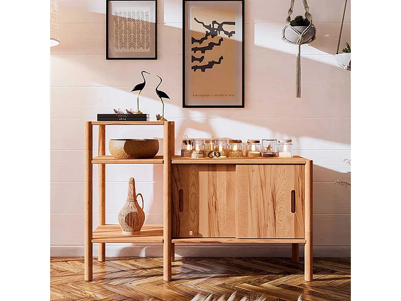 Holzregal Wildbuche geölt 2 türig zwei offenen Fächern