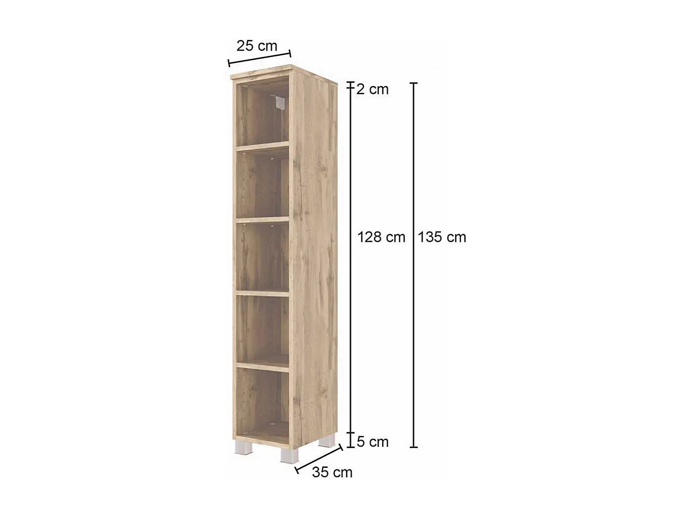 Badezimmer Hängeregal in Wildeichefarben 25 cm breit