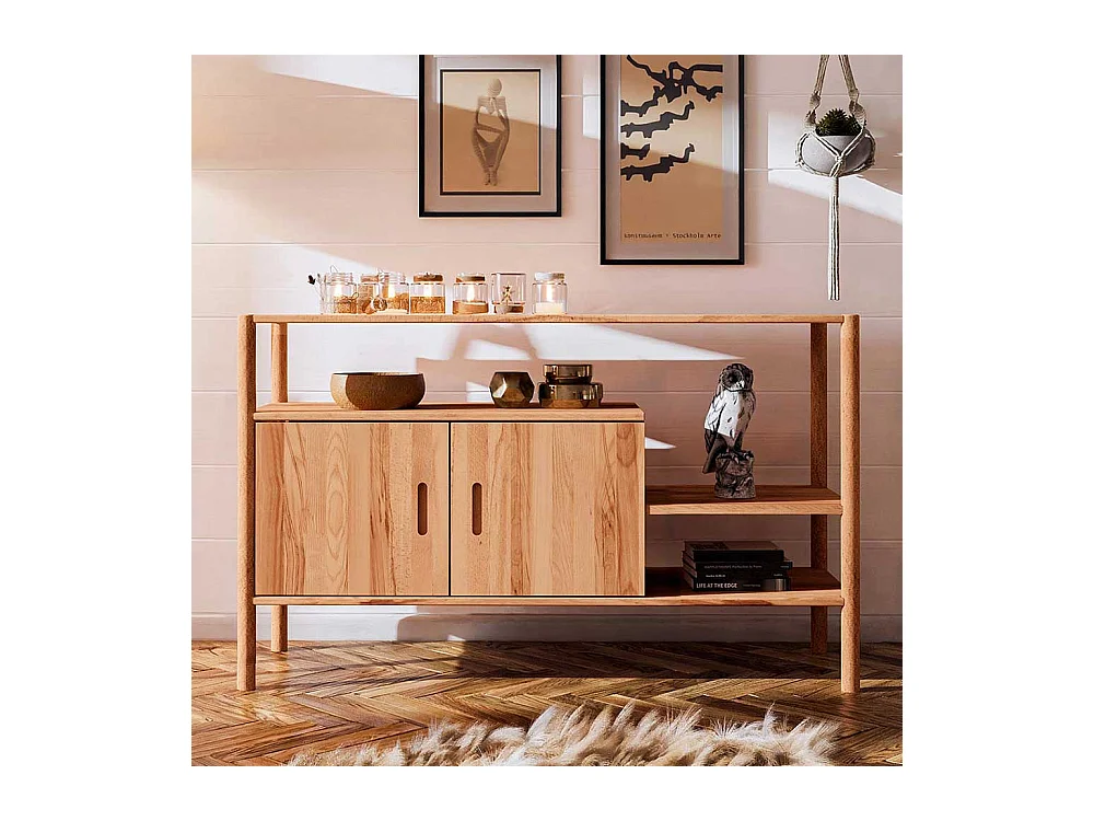 Buchregal mit T�ren aus Wildbuche Massivholz modernem Design