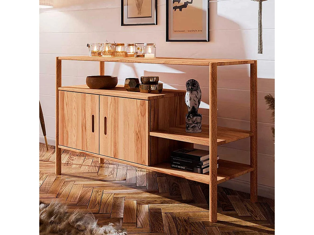 Buchregal mit Türen aus Wildbuche Massivholz modernem Design