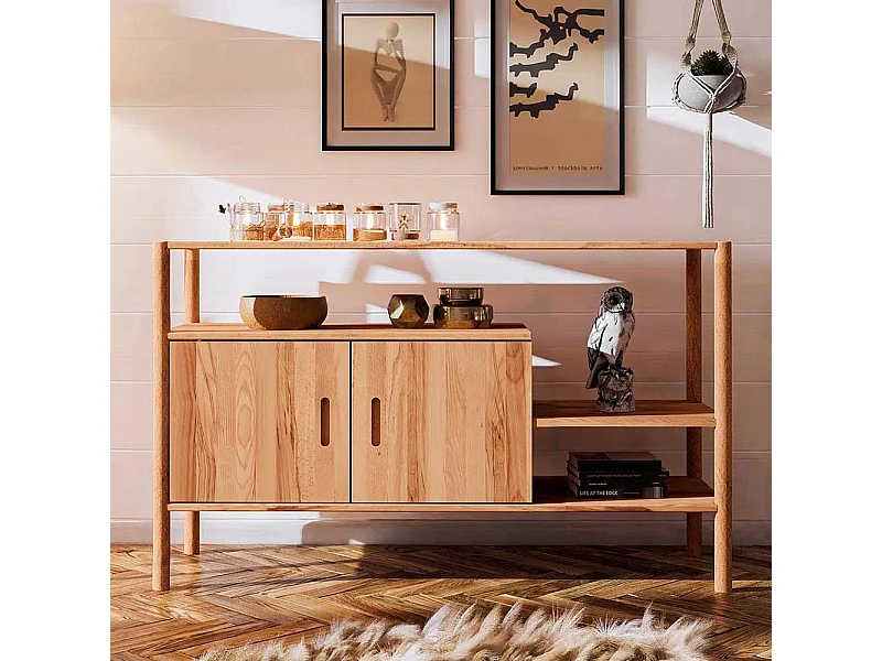 Buchregal mit Türen aus Wildbuche Massivholz modernem Design