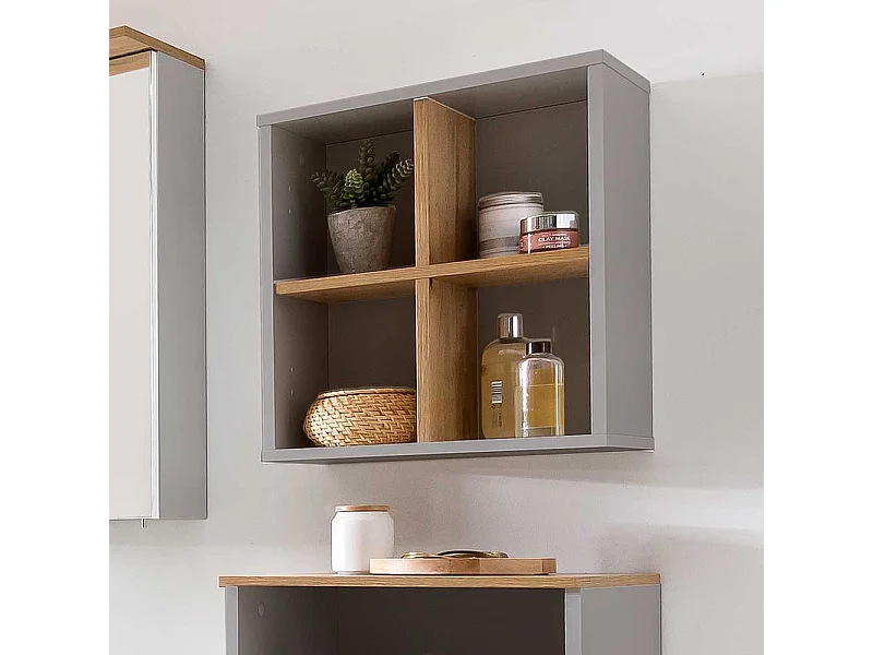 Bad Wandregal in Platingrau und Eichefarben 4 Fächer