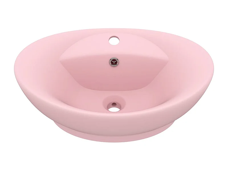 Lavabo ovalado de lujo con encimera de rebosadero, lavabo para baño, interior del hogar, 58,5 x 39 cm, cerámica rosa mate 02_0002675