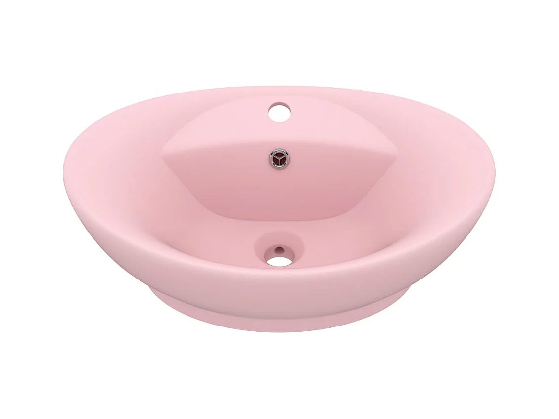Pia oval de luxo com transbordamento, bancada, lavatório, banheiro, interior de casa, 58,5 x 39 cm, cerâmica rosa fosco 02_0002675