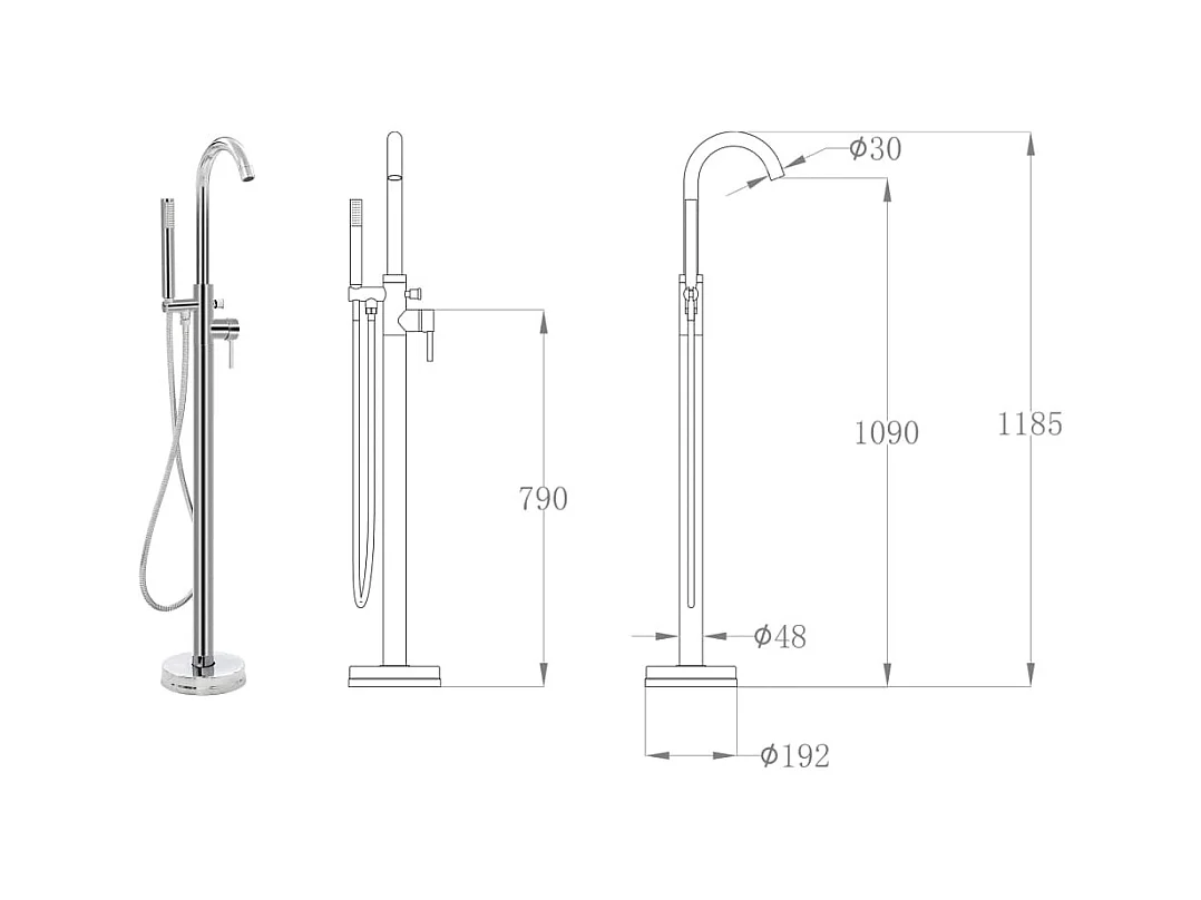 Robinet de baignoire sur argenté 19.2 x 19.2 x 118.5 cm 02_0003477