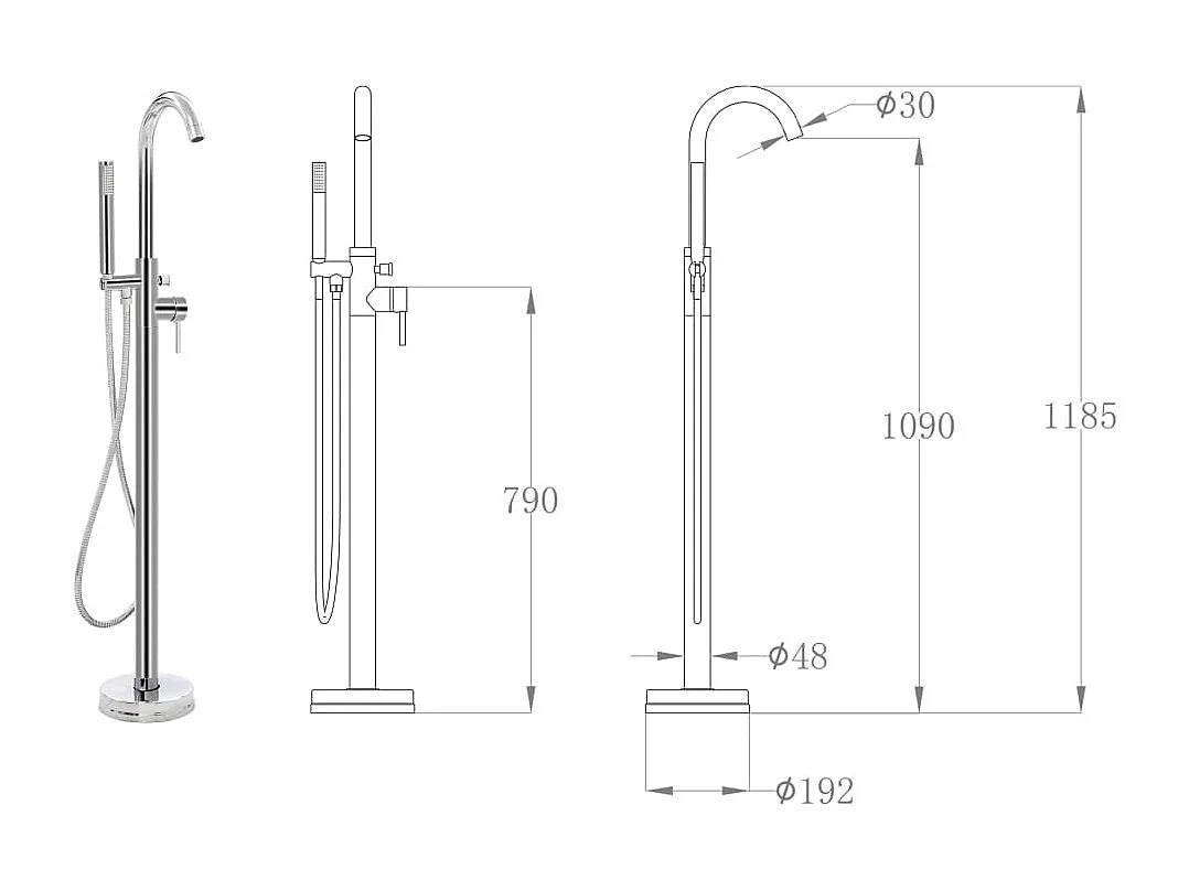 Robinet de baignoire sur argenté 19.2 x 19.2 x 118.5 cm 02_0003477