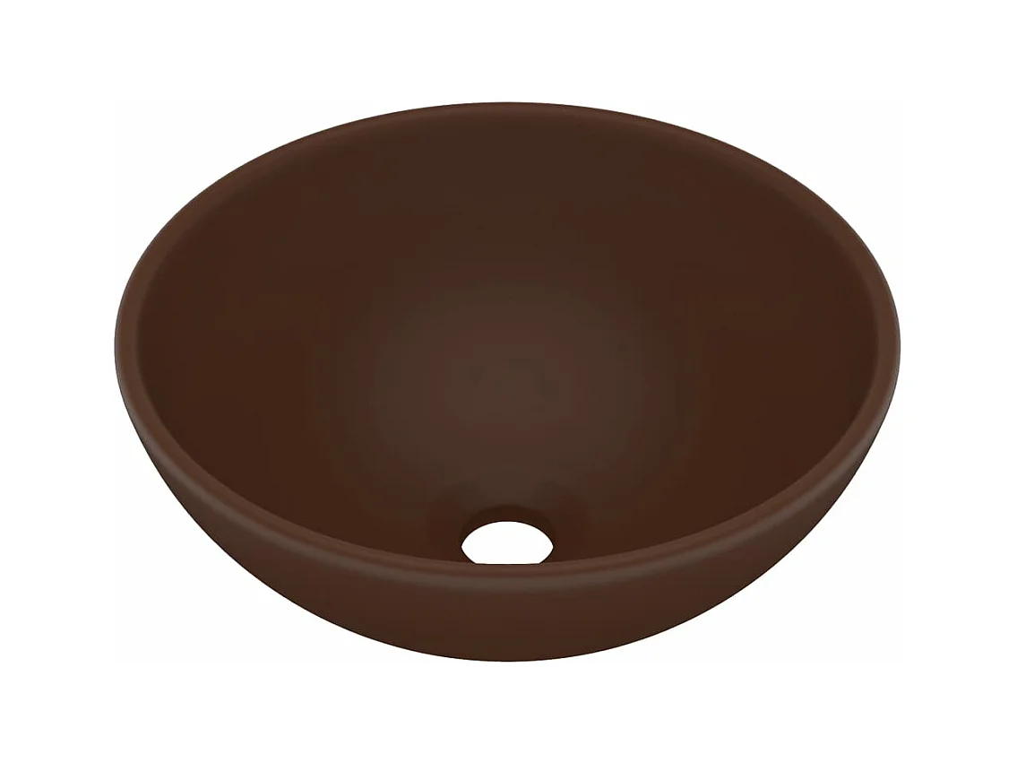 Lavabo redondo de lujo para baño, lavabo sobre encimera, lavabo para tocador, interior para sala de cosmética, 32,5 x 14 cm, cerámica marrón oscuro mate 02_0002715