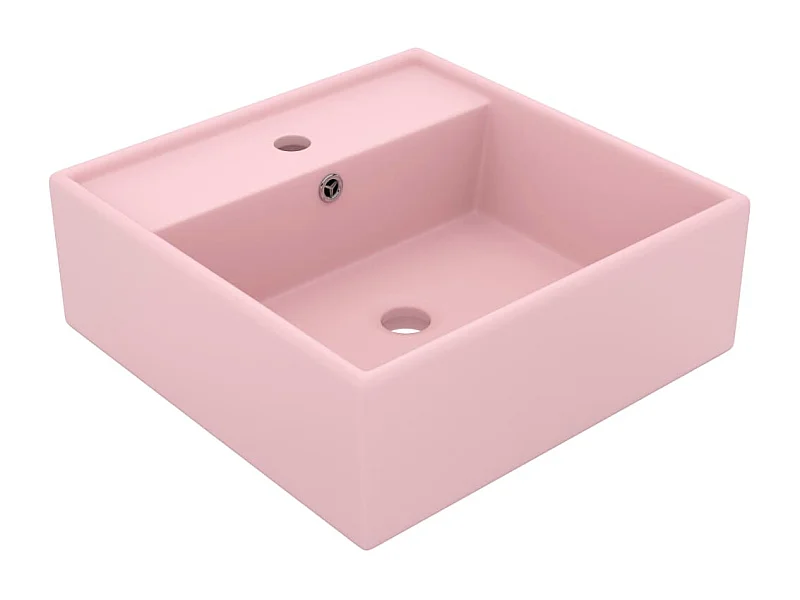 Fregadero cuadrado de lujo con encimera de rebosadero, lavabo para baño, sala de cosmética, hogar, 41 x 41 cm, cerámica rosa mate 02_0002686