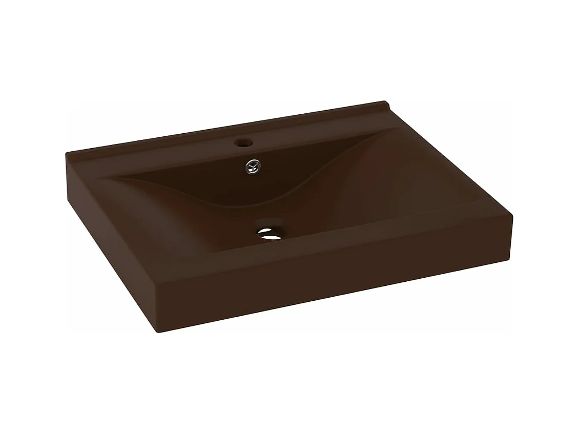 Lavabo con orificio para grifo, lavabo sobre encimera, inodoro, lavabo, cuarto de baño, cosmética, 60 x 46 cm, cerámica marrón oscuro mate 02_0002770