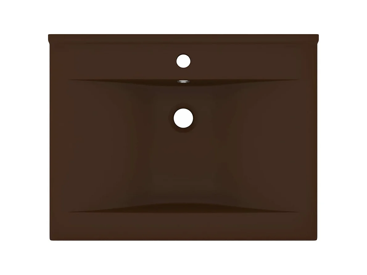 Lavabo con orificio para grifo, lavabo sobre encimera, inodoro, lavabo, cuarto de baño, cosmética, 60 x 46 cm, cerámica marrón oscuro mate 02_0002770