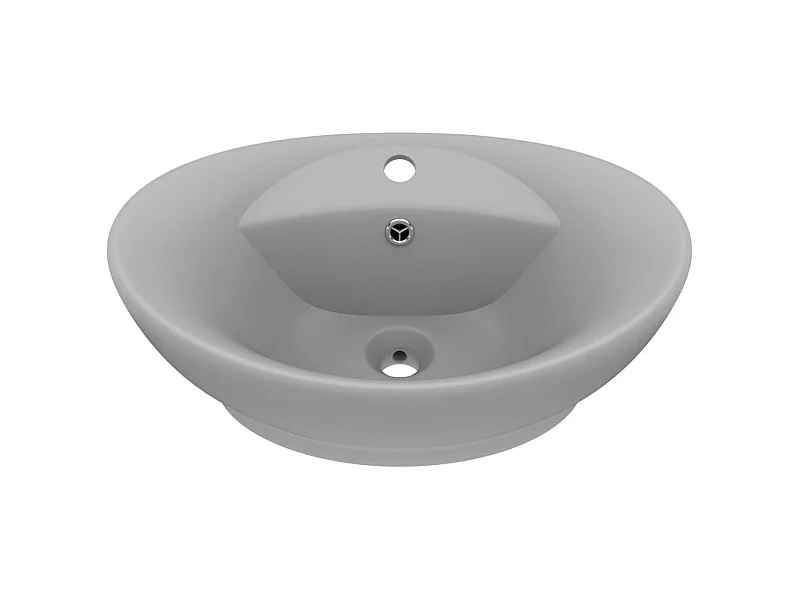 Lavatório oval com transbordamento lavatório de bancada sanita lavatório banheiro interior de sala cosmética 58,5 x 39 cm cerâmica cinza claro fosco 02_0002680