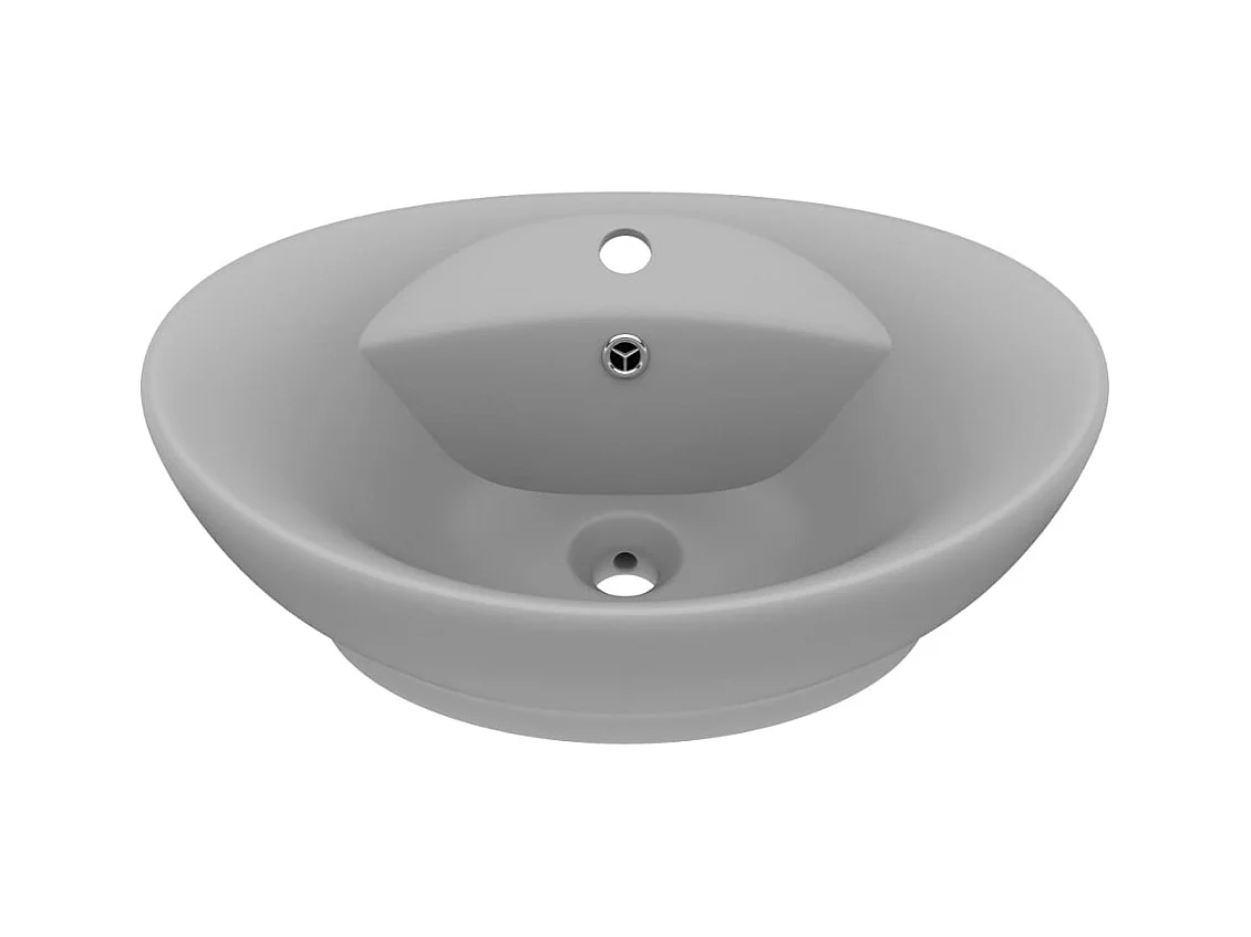 Lavabo ovale con troppopieno lavabo da appoggio wc lavabo bagno stanza cosmetica interno 58,5 x 39 cm ceramica grigio chiaro opaco 02_0002680