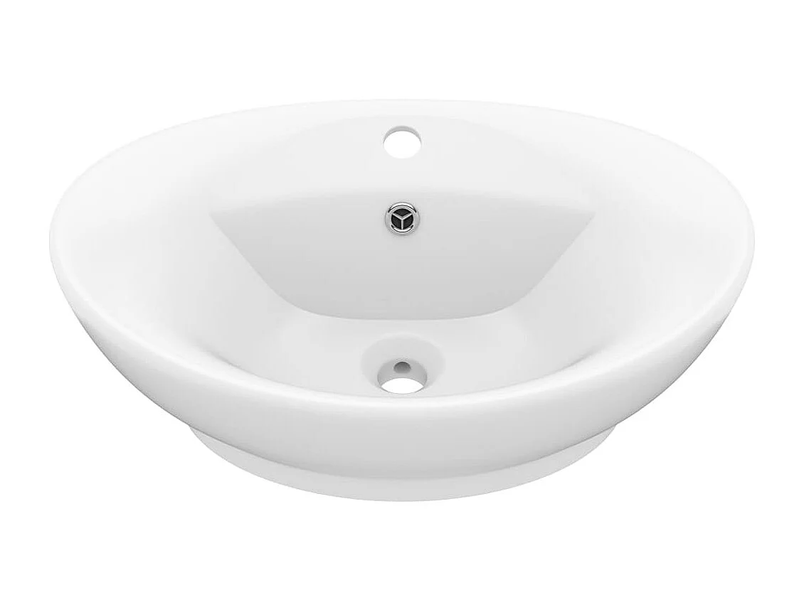 Lavatório oval de luxo com transbordamento, bancada, lavatório, banheiro, interior de casa, 58,5 x 39 cm, cerâmica branca fosca 02_0002674